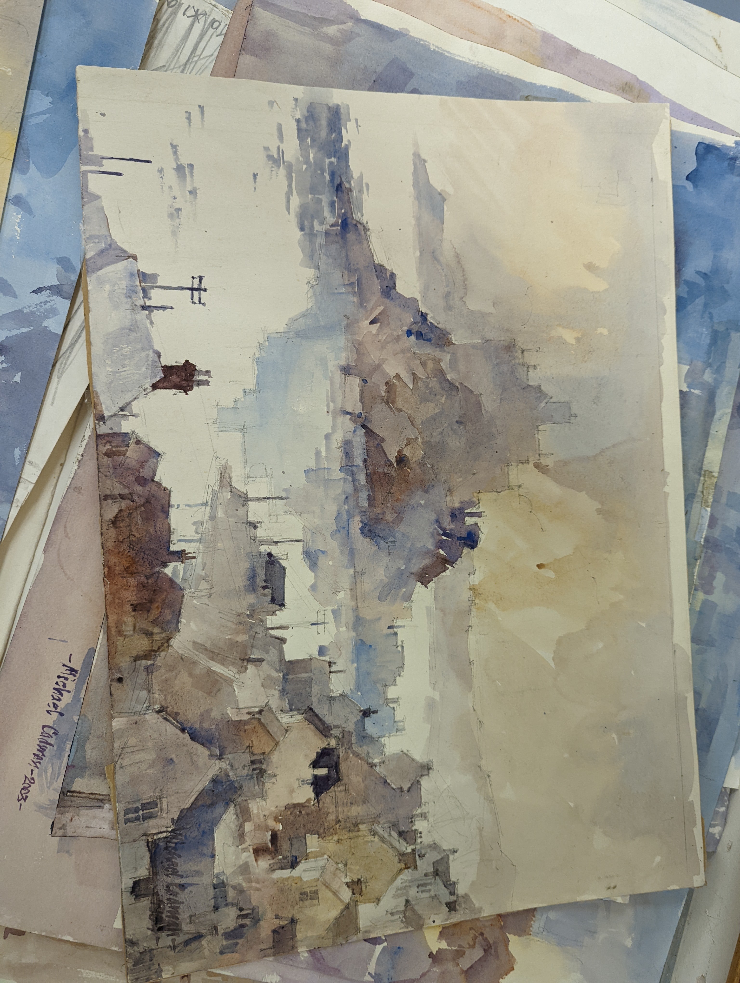 Michael Cadman (1920-2010), a group of assorted watercolours, mostly topographical scenes c.1995 to 2003, largest 46 x 61cm, one framed, the others unframed